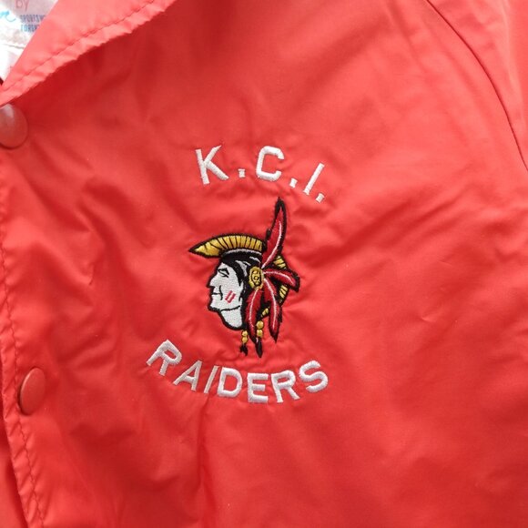 Vintage K.C.I. Raiders Nylon Jacket Kitchener High School Size Large DISTRESSED - Picture 3 of 12